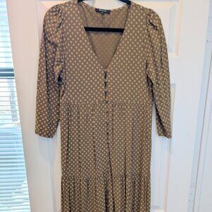 Madewell V-Neck Tiered Button-Front Midi Dress - Size XS